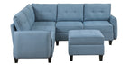Homelegance 9557BUE-6SCOT  6 pc Garren blue textured fabric modular sectional sofa storage under seat and storage ottoman