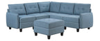 Homelegance 9557BUE-6SCOT  6 pc Garren blue textured fabric modular sectional sofa storage under seat and storage ottoman