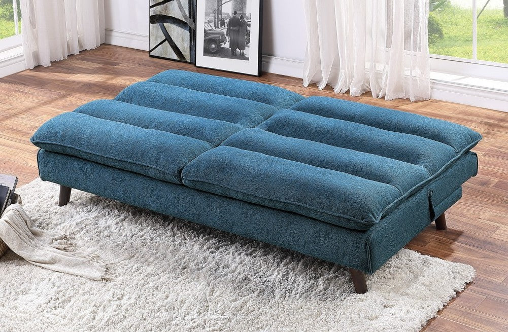 Homelegance 9560BU-3CL Winston porter Mackay blue textured fabric futon sofa folding back