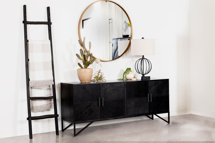 Coaster 959631 Riddell matte black finish wood server buffet cabinet black frame legs