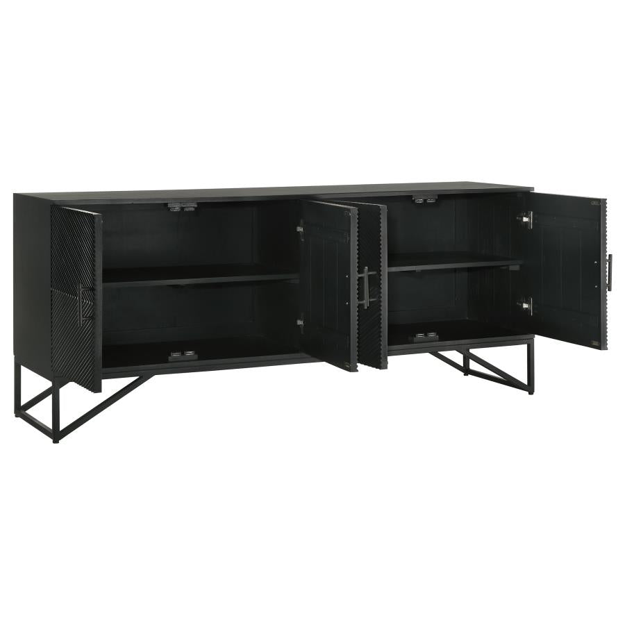 Coaster 959631 Riddell matte black finish wood server buffet cabinet black frame legs