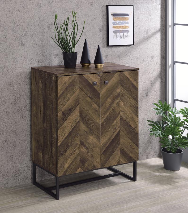 Coaster 959639 Wrought studio bodeswell rustic oak finish wood console cabinet with 2 door and 2 shelves