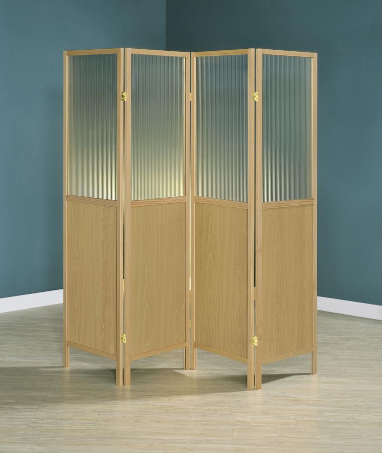 Coaster 960121 Mattison 4 panel natural finish wood room divider shoji screen upper opaque panels