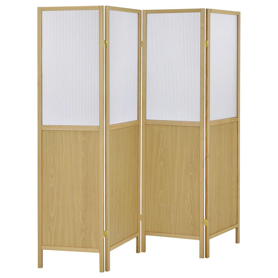 Mattison 4-Panel Natural Wood Shoji Screen Room Divider with Opaque Panels – 960121