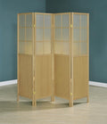 Coaster 960123 Mattison 4 panel natural finish wood room divider shoji screen upper grid opaque panels