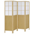 Mattison 4-Panel Natural Wood Shoji Screen Room Divider with Grid Opaque Panels – 960123
