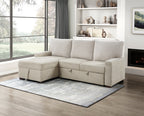 Homelegance 9605BE-2LCRL 2 pc Gallatin beige boucle / corduroy fabric sectional sofa pop up sleep area storage chaise