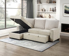 Homelegance 9605BE-2LCRL 2 pc Gallatin beige boucle / corduroy fabric sectional sofa pop up sleep area storage chaise