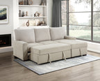 Homelegance 9605BE-22LRC 2 pc Gallatin beige boucle / corduroy fabric sectional sofa pop up sleep area storage chaise
