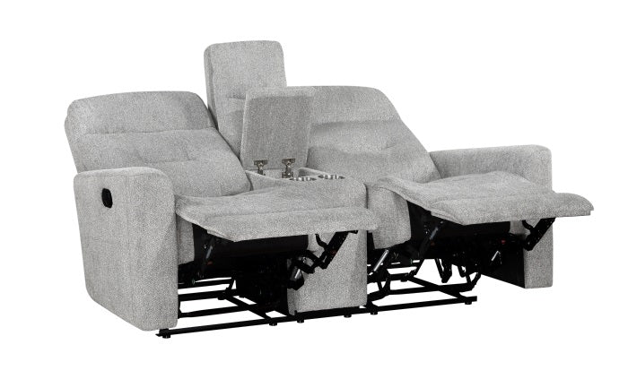 Homelegance 9610GY-2PC 2 pc Lyndon light grey chenille fabric sofa and love seat with recliner ends cup console