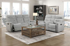 Homelegance 9610GY-2PC 2 pc Lyndon light grey chenille fabric sofa and love seat with recliner ends cup console