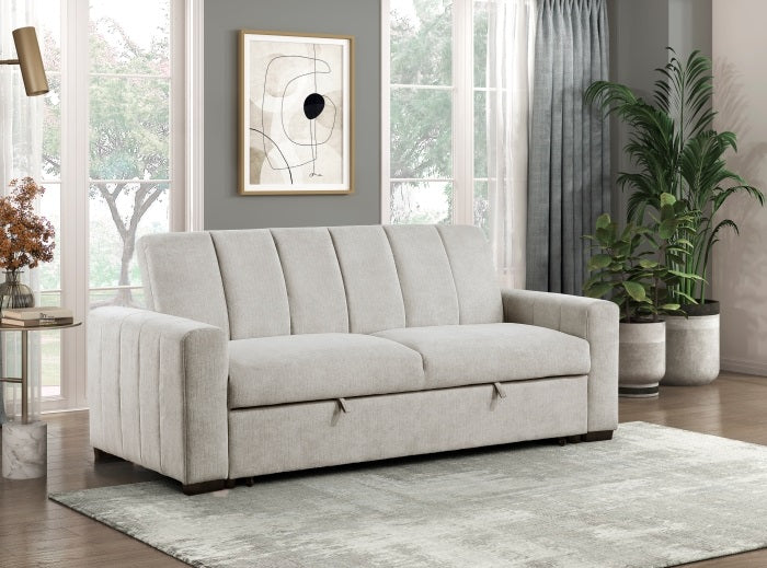 Homelegance 9622LG-3CL  Winston porter michah light gray textured fabric sofa with pop up sleep area and fold down back