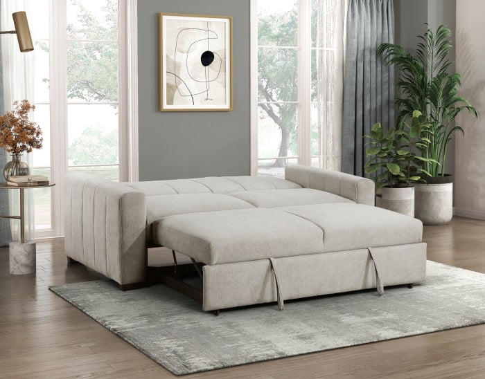 Homelegance 9622LG-3CL  Winston porter michah light gray textured fabric sofa with pop up sleep area and fold down back