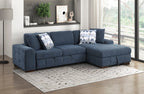 9624BU*22LRC Waitsfield blue chenille textured fabric sectional sofa with storage chaise and sleep area