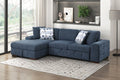 9624BU*2LC2R Waitsfield blue chenille textured fabric sectional sofa with storage chaise and sleep area left chaise