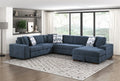 9624BU*42LRC 4 pc Waitsfield blue chenille textured fabric sectional sofa with storage chaise and sleep area right chaise
