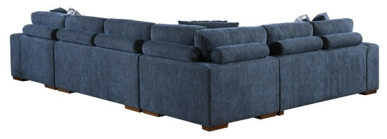 9624BU*42RLC 4 pc Waitsfield blue chenille textured fabric sectional sofa with storage chaise and sleep area left chaise