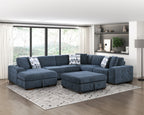 9624BU*42RLC 4 pc Waitsfield blue chenille textured fabric sectional sofa with storage chaise and sleep area left chaise
