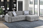 9624GY*22LRC Waitsfield light gray textured fabric sectional sofa with storage chaise and sleep area