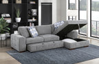 9624GY*22LRC Waitsfield light gray textured fabric sectional sofa with storage chaise and sleep area