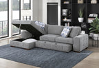 9624GY*2LC2R Waitsfield light grey chenille textured fabric sectional sofa with storage chaise and sleep area left chaise