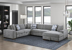 9624GY*42LRC 4 pc Waitsfield light grey chenille textured fabric sectional sofa with storage chaise and sleep area right chaise