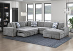 9624GY*42LRC 4 pc Waitsfield light grey chenille textured fabric sectional sofa with storage chaise and sleep area right chaise