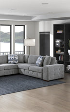 9624GY*42RLC 4 pc Waitsfield light grey chenille textured fabric sectional sofa with storage chaise and sleep area left chaise