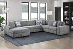 9624GY*42RLC 4 pc Waitsfield light grey chenille textured fabric sectional sofa with storage chaise and sleep area left chaise