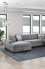 9624GY*42RLC 4 pc Waitsfield light grey chenille textured fabric sectional sofa with storage chaise and sleep area left chaise