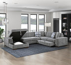 9624GY*42RLC 4 pc Waitsfield light grey chenille textured fabric sectional sofa with storage chaise and sleep area left chaise