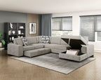 9624TP*42LRC 4 pc Waitsfield taupe chenille textured fabric sectional sofa with storage chaise and sleep area right chaise
