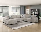 9624TP*42RLC 4 pc Waitsfield taupe chenille textured fabric sectional sofa with storage chaise and sleep area left chaise
