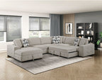 9624TP*42RLC 4 pc Waitsfield taupe chenille textured fabric sectional sofa with storage chaise and sleep area left chaise