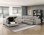 9624TP*42RLC 4 pc Waitsfield taupe chenille textured fabric sectional sofa with storage chaise and sleep area left chaise