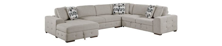 9624TP*42LRC 4 pc Waitsfield taupe chenille textured fabric sectional sofa with storage chaise and sleep area right chaise