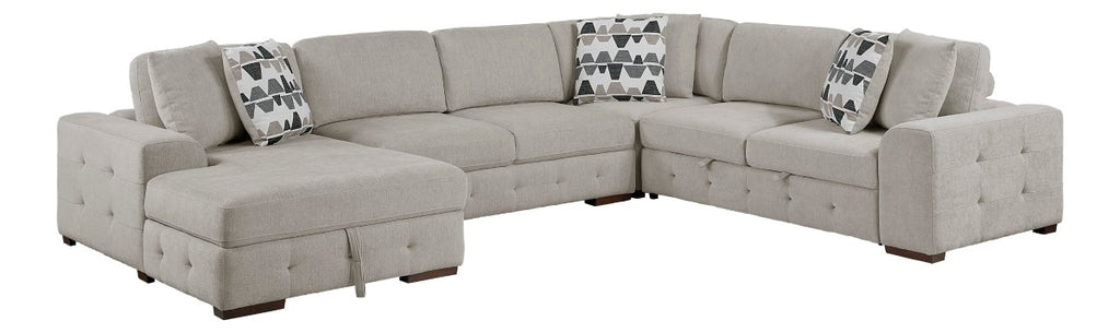 9624TP*42RLC 4 pc Waitsfield taupe chenille textured fabric sectional sofa with storage chaise and sleep area left chaise