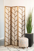 Coaster 962923 3 panel gracie oak mandloi walnut finish wood frame tan jute panel room divider shoji screen