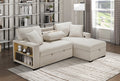 Homelegance 9630BE-2LRC 2 pc Monterey beige boucle fabric sectional sofa pop up sleep area storage chaise and drop down table tray