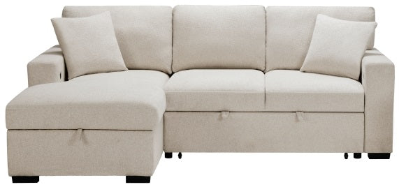 Homelegance 9630BE-2LRC 2 pc Monterey beige boucle fabric sectional sofa pop up sleep area storage chaise and drop down table tray