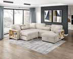 Homelegance 9630BE-42LRC 4 pc Pompano beige boucle fabric sectional sofa pop up sleep area storage chaise and love seat storage arms