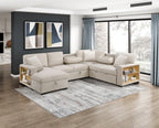 Homelegance 9630BE-4LC2R 4 pc Pompano beige boucle fabric sectional sofa pop up sleep area storage chaise and love seat storage arms