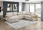 Homelegance 9630BE-4LC2R 4 pc Pompano beige boucle fabric sectional sofa pop up sleep area storage chaise and love seat storage arms