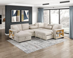 Homelegance 9630BE-4LC2R 4 pc Pompano beige boucle fabric sectional sofa pop up sleep area storage chaise and love seat storage arms