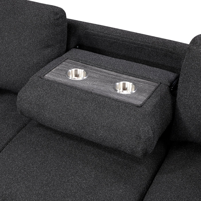 Pompano 4-Piece Black Boucle Fabric Sectional Sofa with Pop-Up Sleeper, Storage & Tray Tables – 9630BK-4LC2R