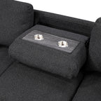 Pompano 4-Piece Black Boucle Fabric Sectional Sofa with Pop-Up Sleeper, Storage & Tray Tables – 9630BK-4LC2R