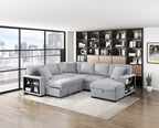 Homelegance 9630GY-42LRC 4 pc Pompano grey boucle fabric sectional sofa pop up sleep area storage chaise and love seat storage arms