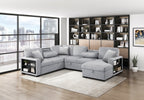Homelegance 9630GY-42LRC 4 pc Pompano grey boucle fabric sectional sofa pop up sleep area storage chaise and love seat storage arms