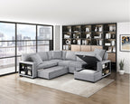 Homelegance 9630GY-42LRC 4 pc Pompano grey boucle fabric sectional sofa pop up sleep area storage chaise and love seat storage arms