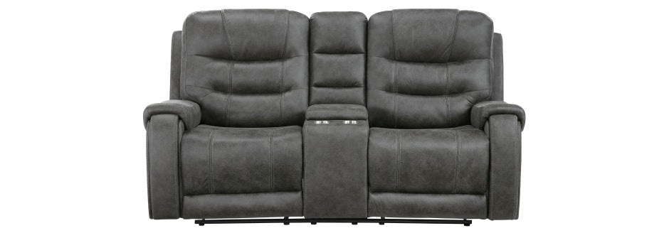 Homelegance 9634DGY-SL 2 pc Hazen dark grey polished microfiber fabric sofa and love seat set with recliner ends cup console